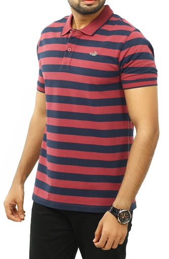 [Red and Navy Blue] Crocodile Stripe Polo T-Shirt