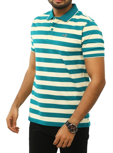[Green &amp; Cream] Crocodile Stripe Polo T-Shirt